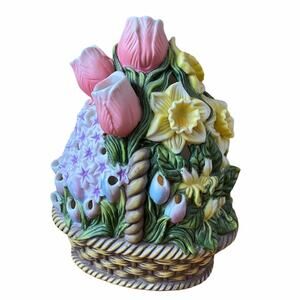 Partylite Floral Bouquet Basket Of Colorful Flowers Tealight Holder